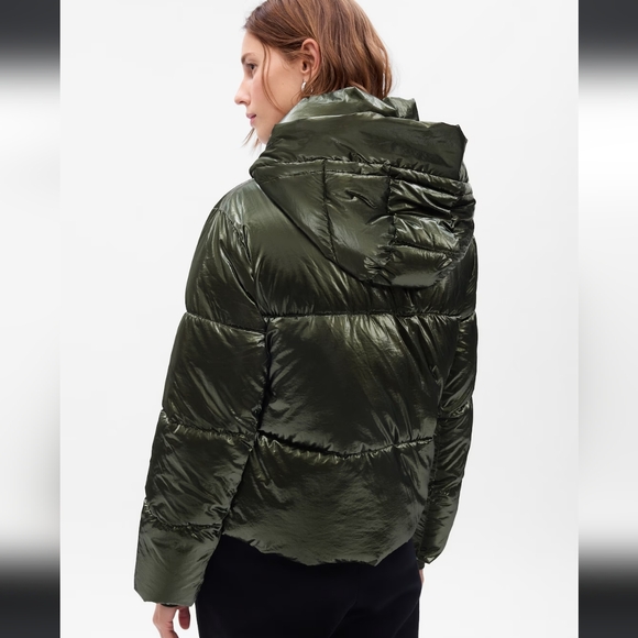 NWT Women's GAP Dark Olive Big Puff Primaloft Cropped Oversized Jacket ~ XXL - Picture 2 of 16
